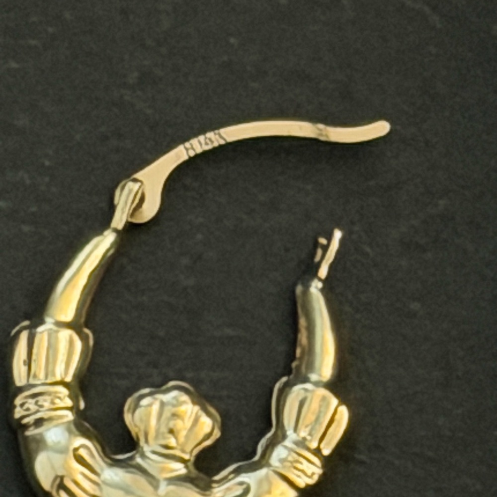 14K Solid Gold Claddagh Hoop Earrings - 14mm - Picture 6 of 6